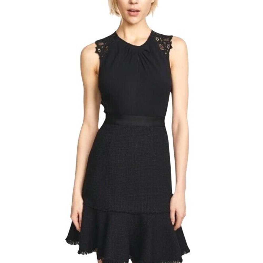 Rebecca Taylor Black Fit Flare Cocktail Dress Womens 10 Lace Tweed NWT LBD Event